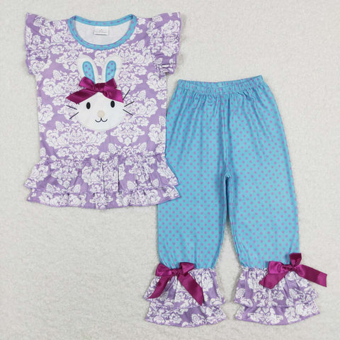 A0-1 Easter rabbit short sleeve shirts and pants girls clothing-promotion 2024.1.27