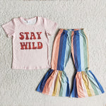 Clearance Girl Pink Stay Wild Striped Outfit