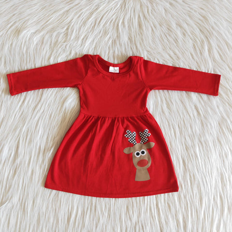 Girl Christmas Red Deer Dress