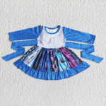 Girl Blue Screen Princess Patchwork Twirl Dress