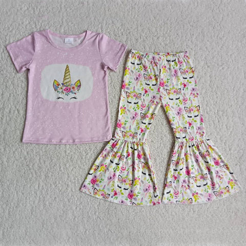 Clearance Girl Pink Unicorn Floral Pant Outfit