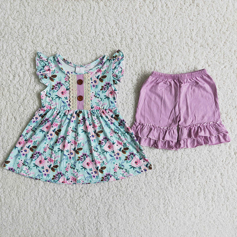 Girl Floral Purple Shorts Outfit