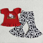 Clearance Girl Embroidery Dairy Cattle Leopard Outfit