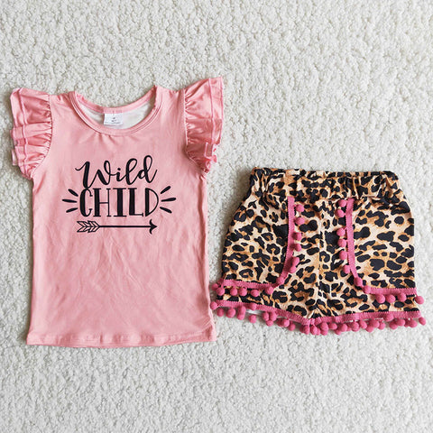 Girl Pink Wild Child Leopard Shorts Outfit