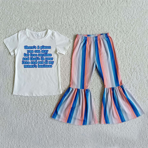 D10-15 Girl Blue Letter Striped Pant Outfit-promotion 2024.7.13