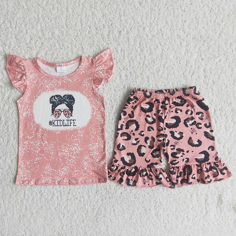 D13-12 Girl Kid life Pink Leopard Shorts Outfit-promotion 2024.4.27