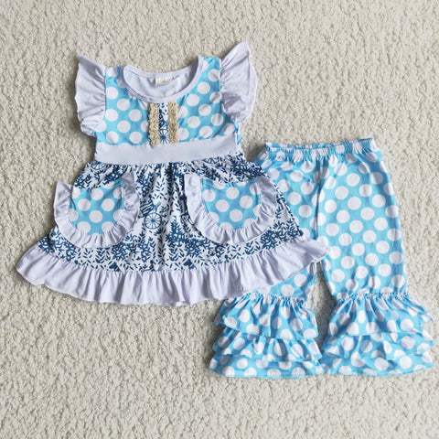 Girl Blue Dot Pockets Outfit