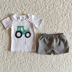 Boy Truck Plaid Shorts Outfit