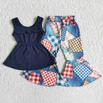 Girl Navy Sleeveless Patchwork Pant Outfit