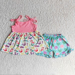 Girl Cartoon Sleeveless Shell Shorts Outfit