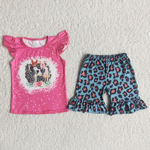 Girl Farm Blue Leopard Shorts Outfit