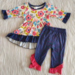 Girl Floral Long Sleeve Dot Pant Outfit