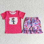 Girl Fuchsia Rainbow Cartoon Shorts Outfit