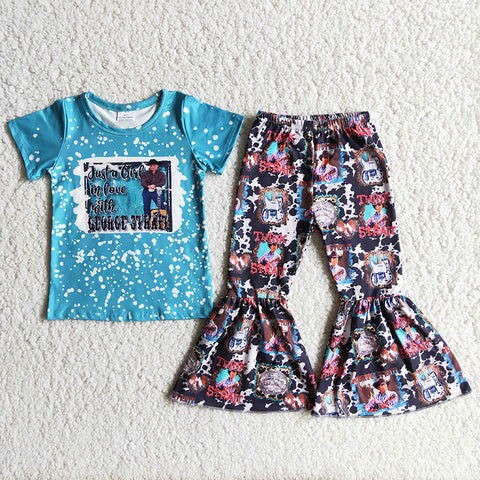 Girl Blue Bleach Print Outfit