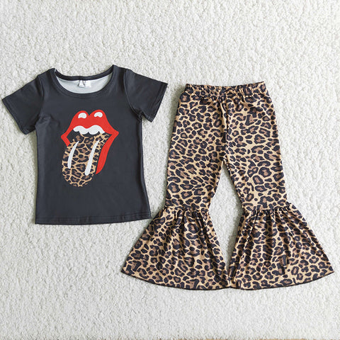 Girl Black Shirt Leopard Pant Outfit