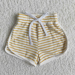 Girl Yellow White Waffle Cotton Striped Shorts