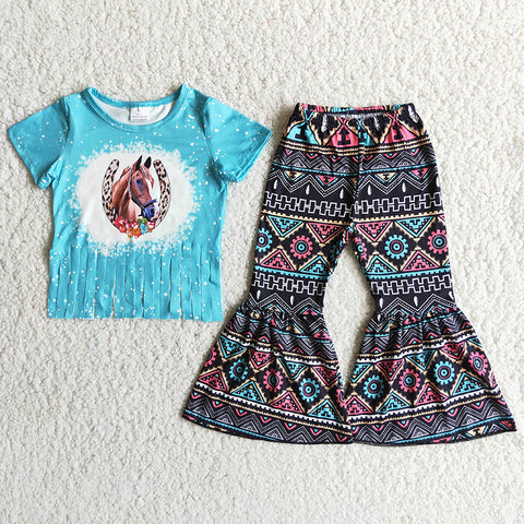 Clearance Girl Blue Horse Aztec Outfit