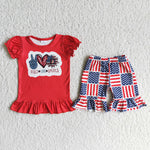 Girl Peace Love America Shorts Outfit
