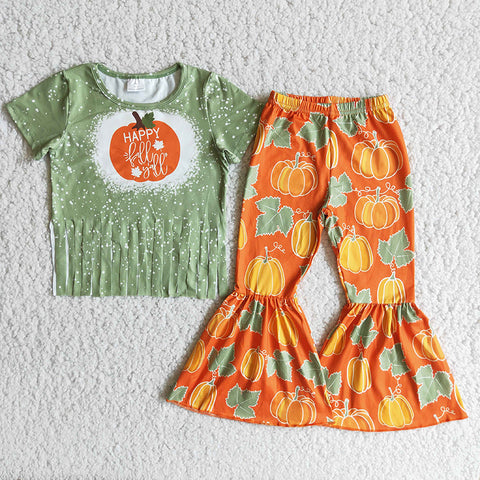 Clearance Girl Green Pumpkin Tassels Outfits