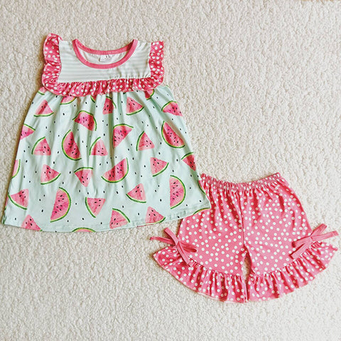 D10-29 Girl Watermelon Pink Polka Shorts Outfit-promotion 2024.4.20