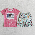 Girl Peace Love Chicken Shorts Outfit