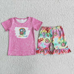 Girl Fuchsia Cartoon Rainbow Shorts Outfit