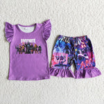 D11-28 Girl Purple Cartoon Shorts Outfit-promotion 2024.4.20