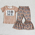 Clearance Girl Home Pumpkin Bell Bottom Outfits