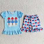 D9-29 Girl Ice-lolly Blue Shorts Outfit-promotion 2024.5.18