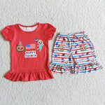 D8-13 Happy Fourth Girl Cartoon Shorts Outfit-promotion 2024.3.2