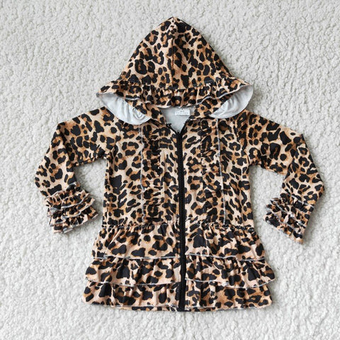 Girl Leopard Hoodie Zipper Cardigan