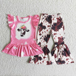 C8-13 Girl Pink Cow Print Outfit-promotion 2024.7.6