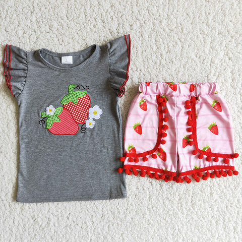 D8-27 Girl Embroidery Strawberry Shorts Outfit-promotion 2024.4.20