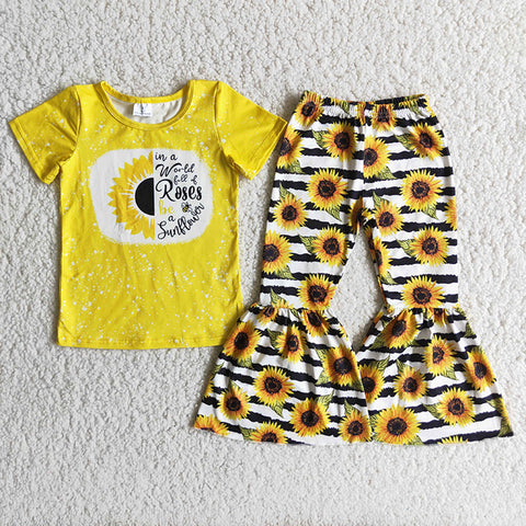 C12-12 Girl Sunflowers Striped Outfit-promotion 2024.7.27