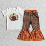 Clearance Girl Pumpkin Leopard Bell Bottom Outfits