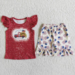 Girl Car Flowers Flag Shorts Outfit