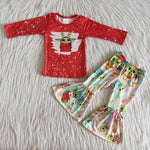 Girl Red Bleached Cartoon Bell Bottom Outfit