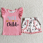 D8-11 Girl Pink Wild Child Feather Shorts Outfit-promotion 2024.4.13