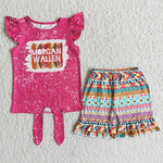 D8-26 Morgan Wallen Girl Fuchsia Singer Aztec Shorts Outfit-promotion  2024.4.13