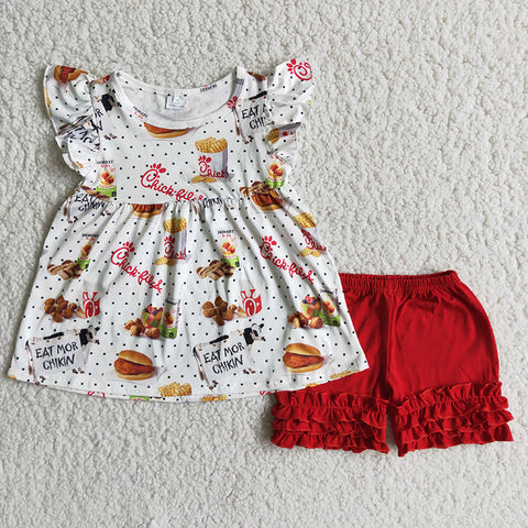 A7-22 Girl Foods Print Red Shorts Outfit-promotion 2024.3.23