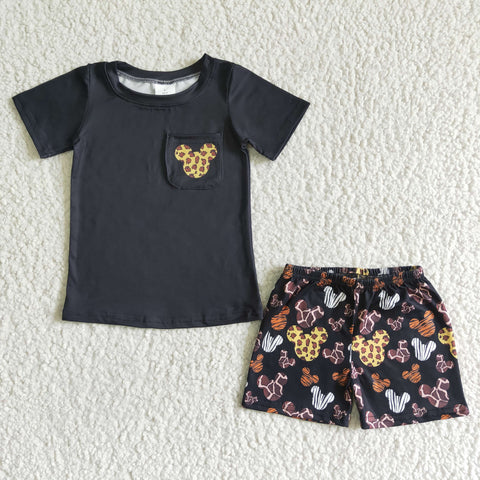 Black Baby Boy Summer Pocket Leopard Print Short Sleeve Shirt Outfits