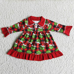 Girl Christmas Green Monster Red Plaid Night Skirt