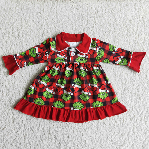 Girl Christmas Green Monster Red Plaid Night Skirt