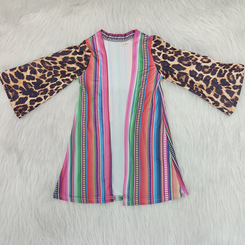 Girl Leopard Colorful Striped Cardigan