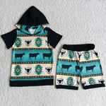 Boy Cow Patchwork Hoodie Shorts Outfit