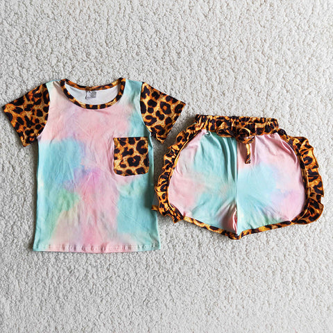 D9-27 Girl Tie Dye Shirt Leopard Shorts Outfit-promotion 2024.4.13