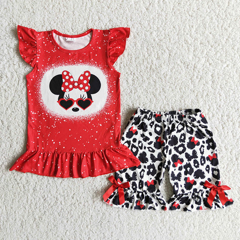 D7-29 Girl Red Cartoon Leopard Shorts Outfit-promotion 2024.4.13