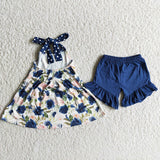 D7-19 Girl Floral Gallus Navy Shorts Outfit-promotion 2024.4.20