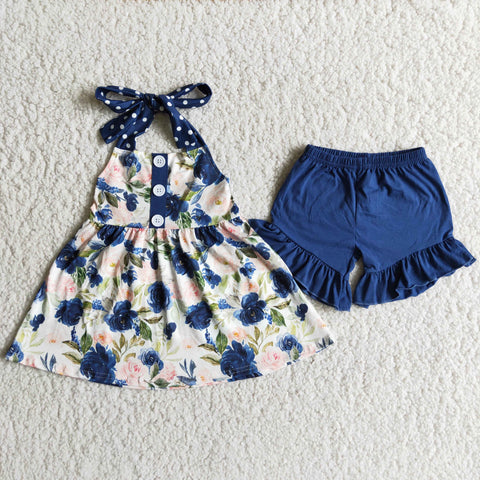 D7-19 Girl Floral Gallus Navy Shorts Outfit-promotion 2024.4.20