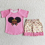 Girl Pink Shirt Leopard Shorts Outfit